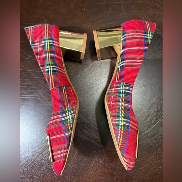 Crown & Ivy Beckie Plaid and Gold Pumps Preppy Academia sz:6.5 - Picture 3 of 8